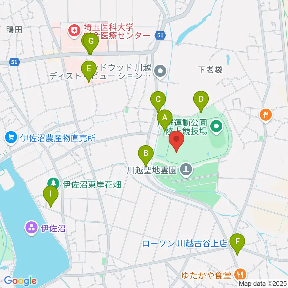 川越運動公園総合体育館周辺の駐車場・コインパーキング一覧地図
