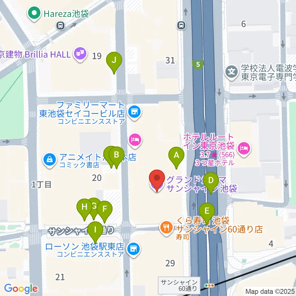 グランドシネマサンシャイン池袋周辺の駐車場・コインパーキング一覧地図