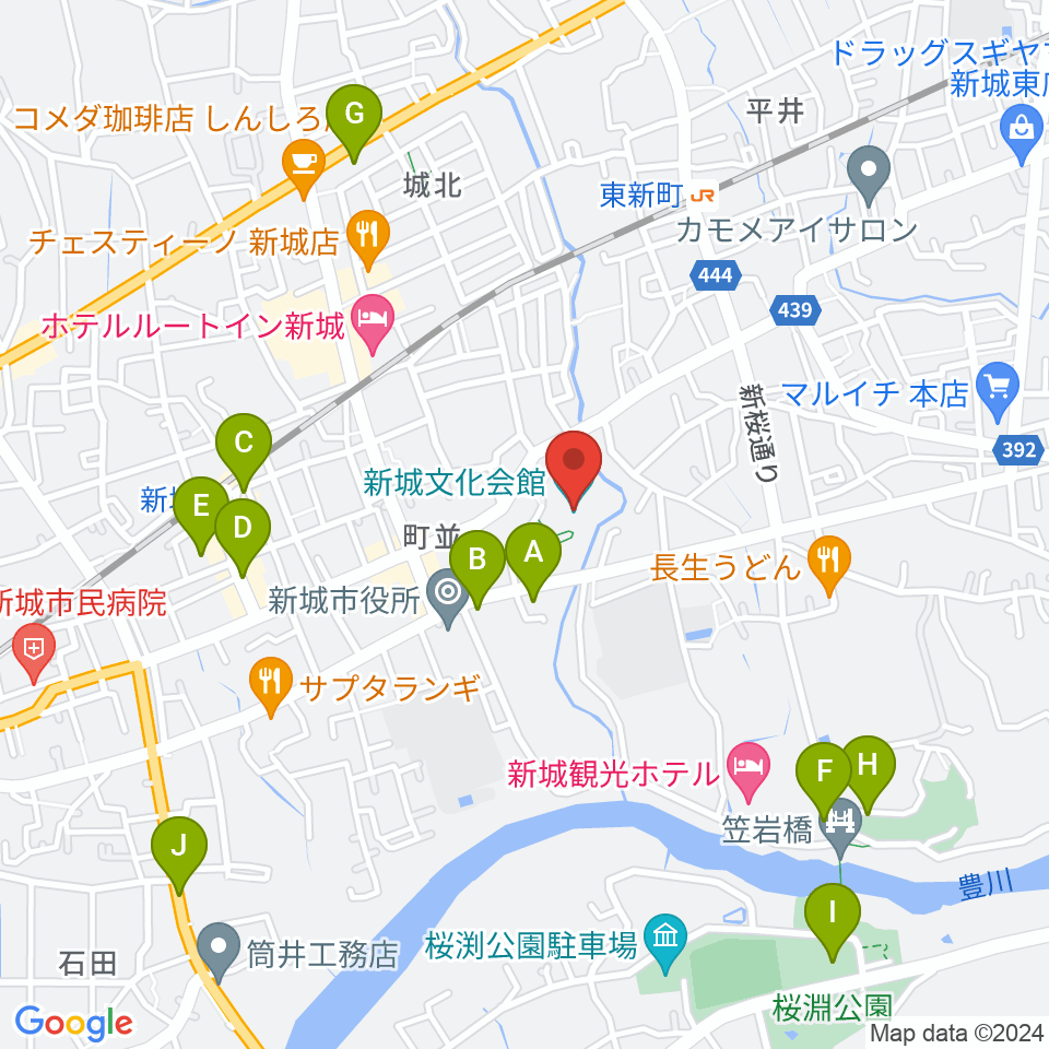 新城文化会館周辺の駐車場・コインパーキング一覧地図