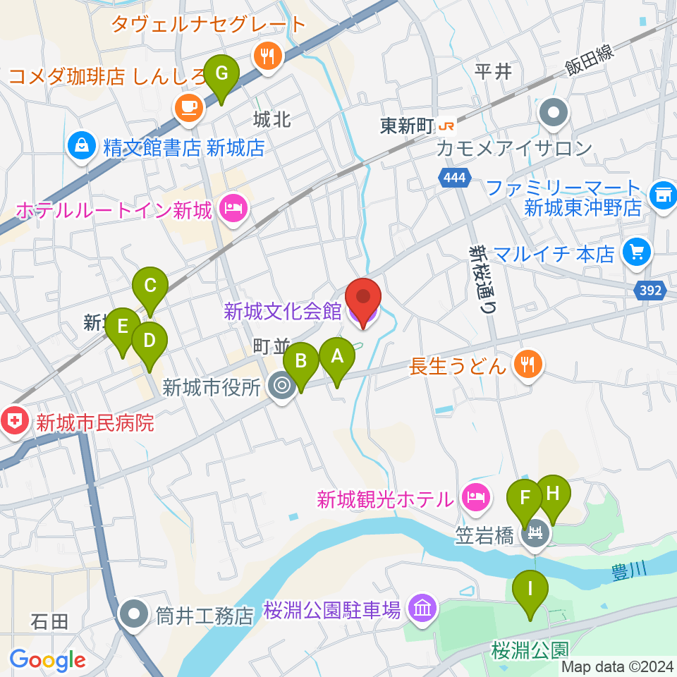 新城文化会館周辺の駐車場・コインパーキング一覧地図