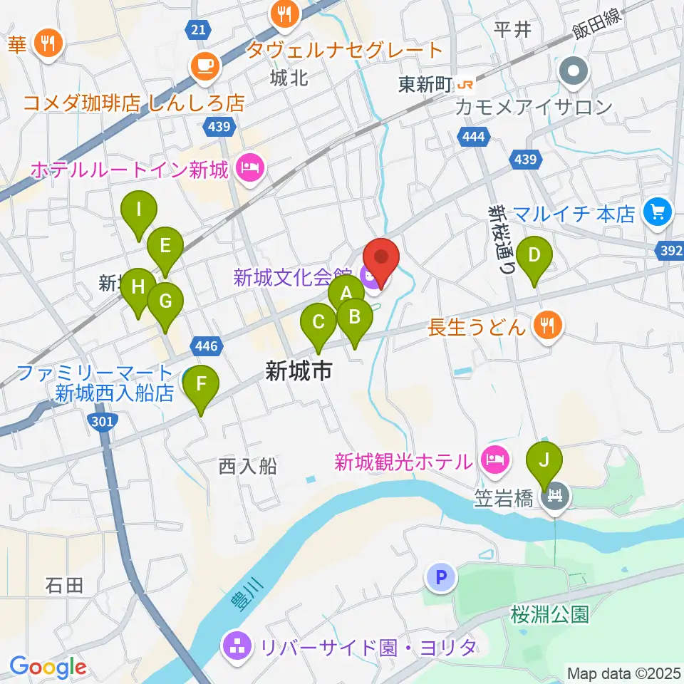 新城文化会館周辺の駐車場・コインパーキング一覧地図