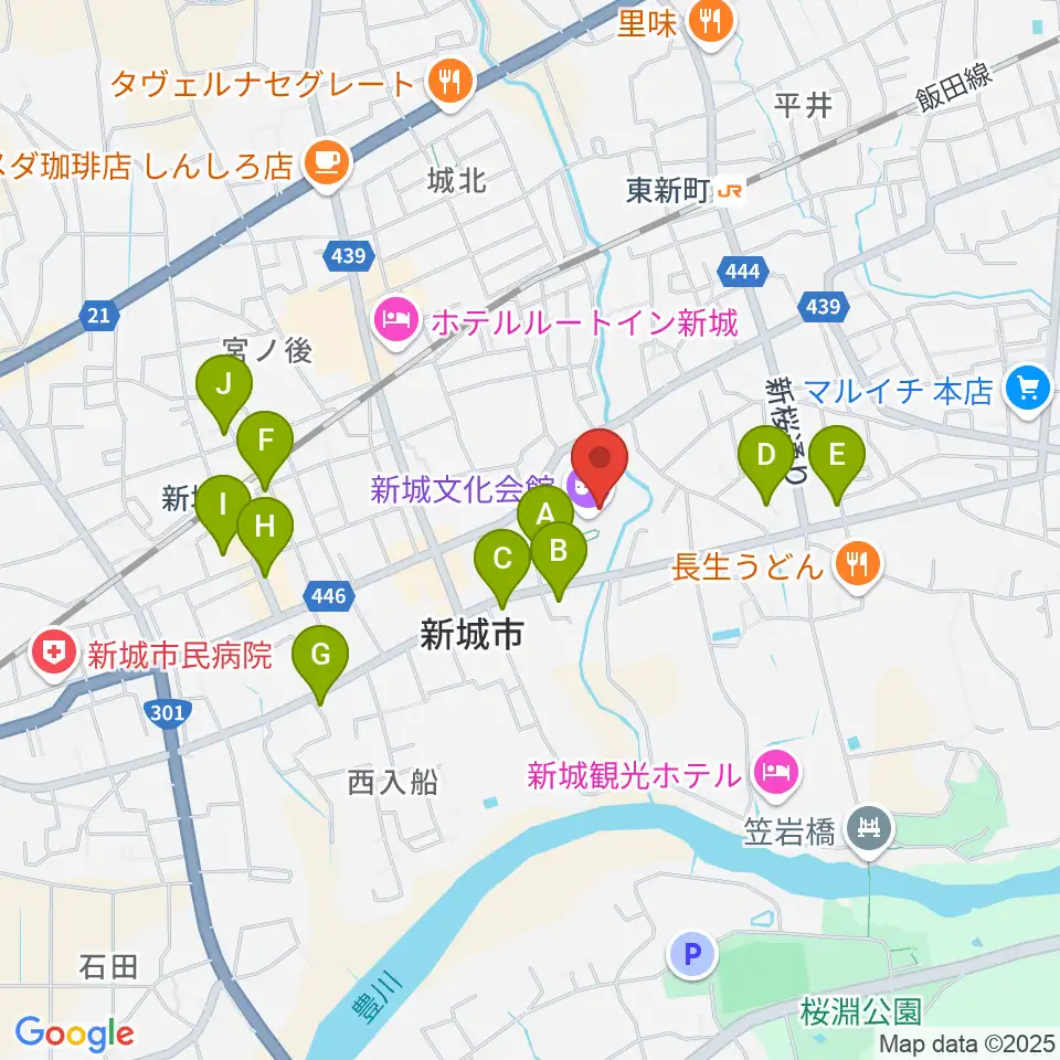 新城文化会館周辺の駐車場・コインパーキング一覧地図