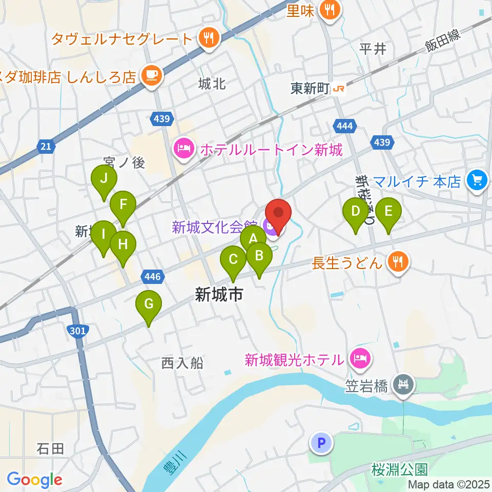 新城文化会館周辺の駐車場・コインパーキング一覧地図