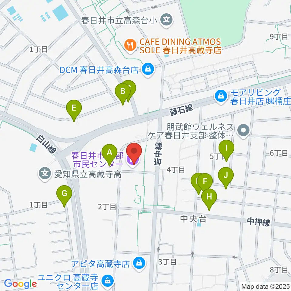 春日井市東部市民センター周辺の駐車場・コインパーキング一覧地図