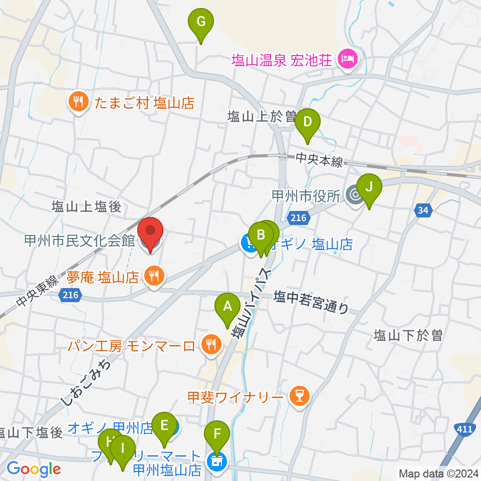 甲州市民文化会館周辺の駐車場・コインパーキング一覧地図