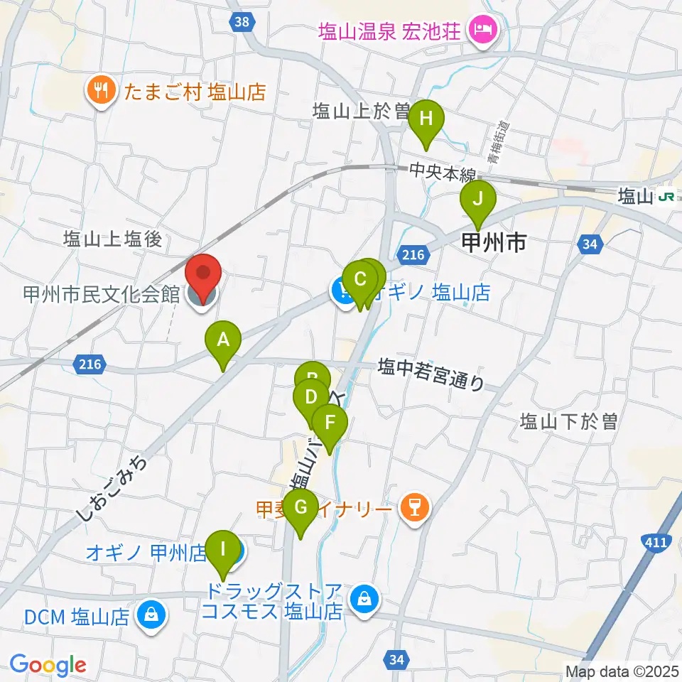 甲州市民文化会館周辺の駐車場・コインパーキング一覧地図
