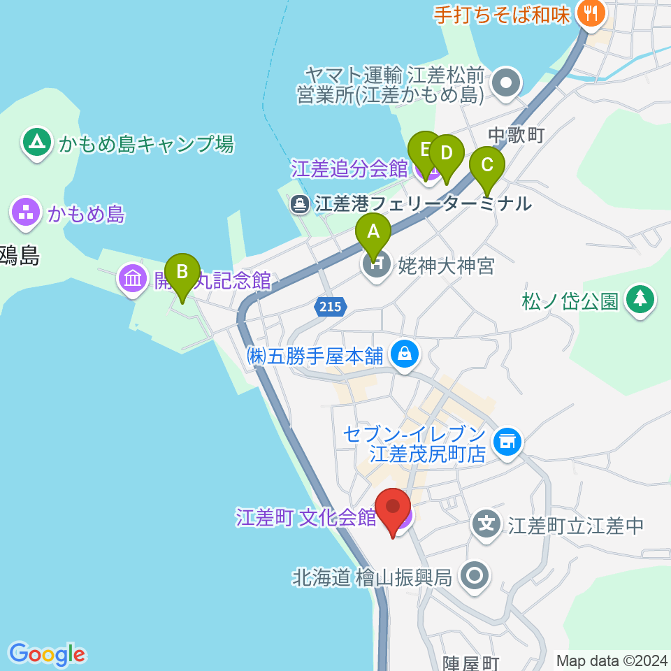 江差町文化会館周辺の駐車場・コインパーキング一覧地図