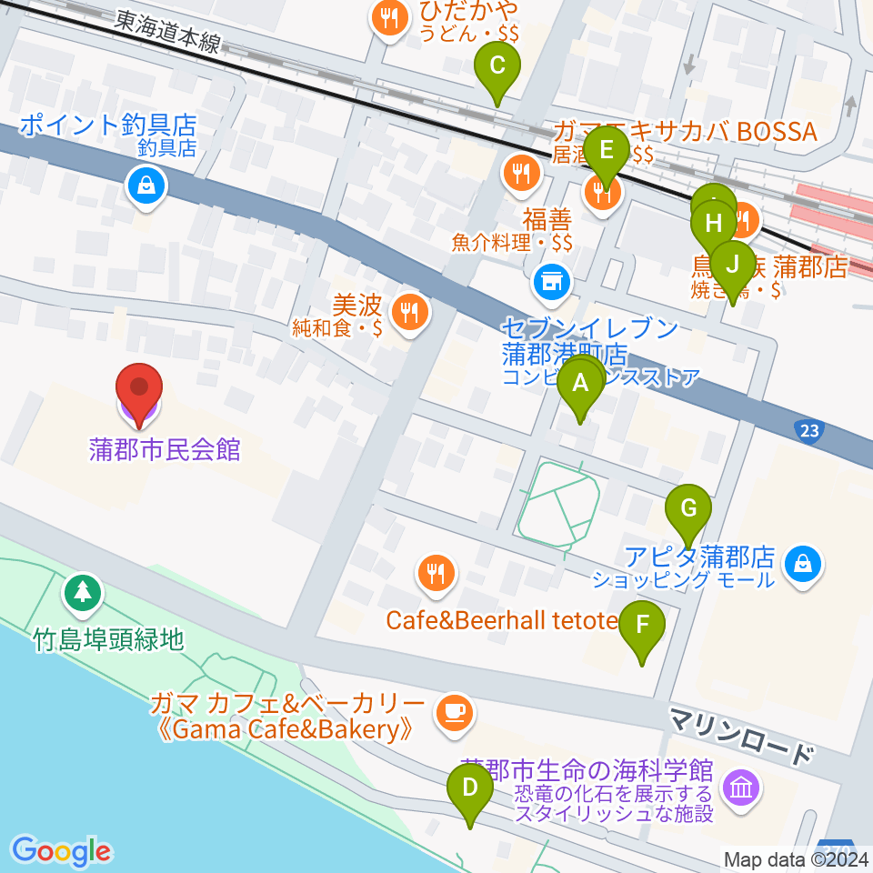 蒲郡市民会館周辺の駐車場・コインパーキング一覧地図