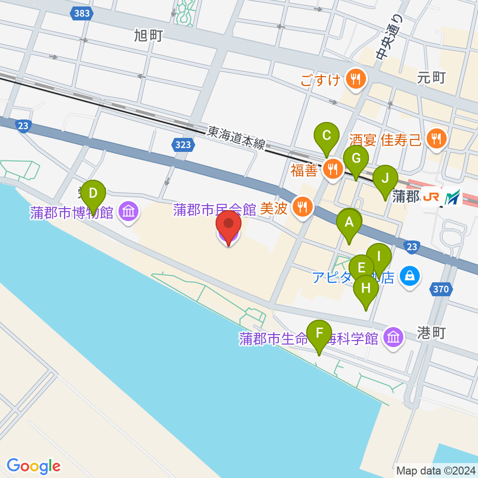 蒲郡市民会館周辺の駐車場・コインパーキング一覧地図