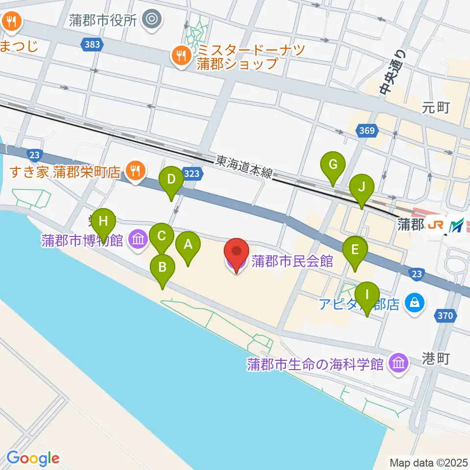 蒲郡市民会館周辺の駐車場・コインパーキング一覧地図