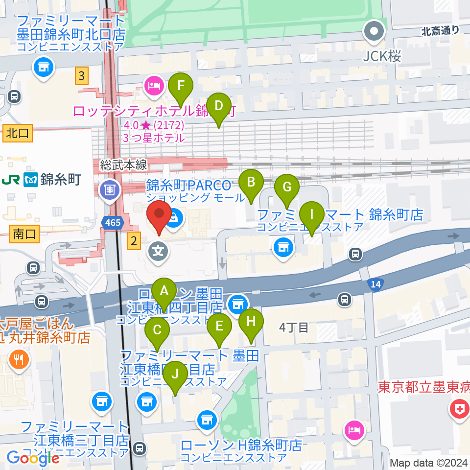 TOHOシネマズ錦糸町楽天地周辺の駐車場・コインパーキング一覧地図