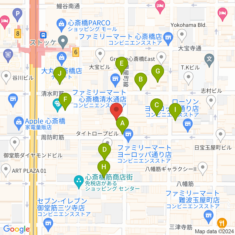 大阪心斎橋MUSE BOX周辺の駐車場・コインパーキング一覧地図