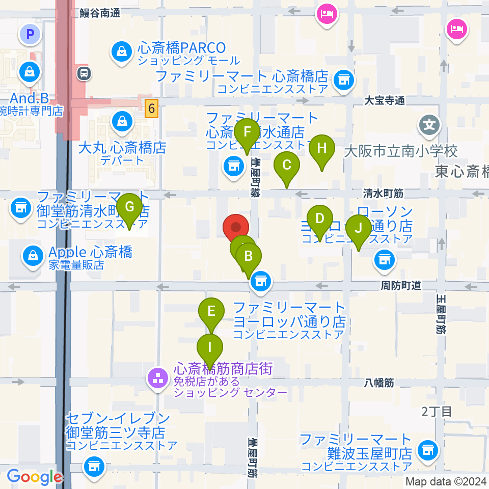 大阪心斎橋MUSE BOX周辺の駐車場・コインパーキング一覧地図