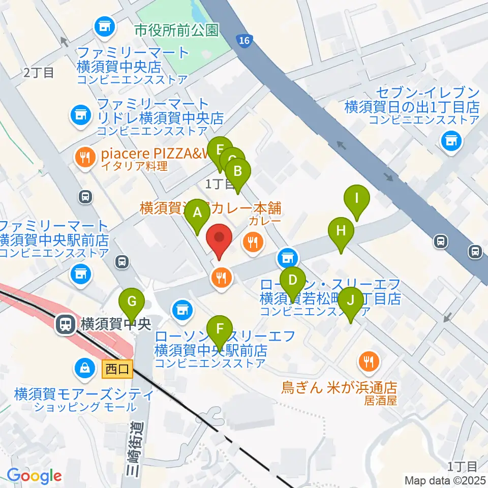 よこすかピアノスタジオ周辺の駐車場・コインパーキング一覧地図