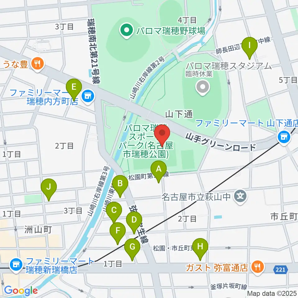 パロマ瑞穂ラグビー場周辺の駐車場・コインパーキング一覧地図