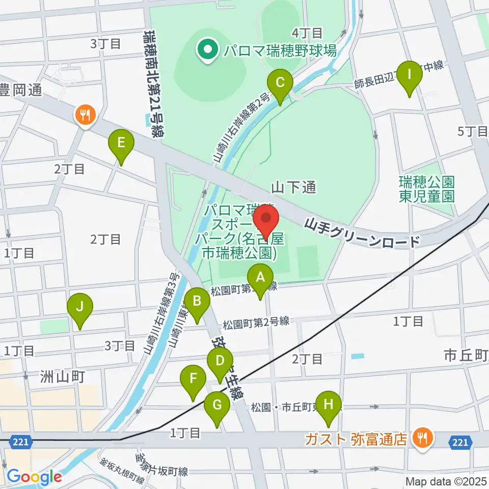 パロマ瑞穂ラグビー場周辺の駐車場・コインパーキング一覧地図
