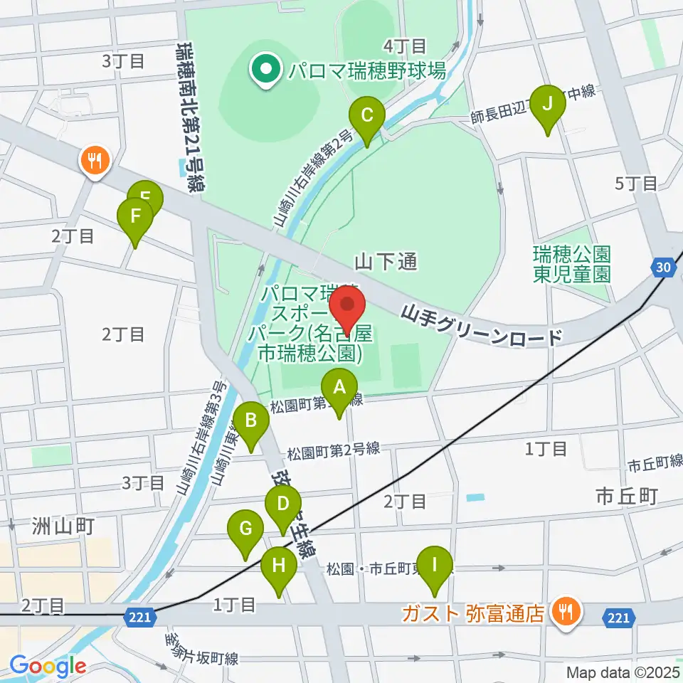 パロマ瑞穂ラグビー場周辺の駐車場・コインパーキング一覧地図