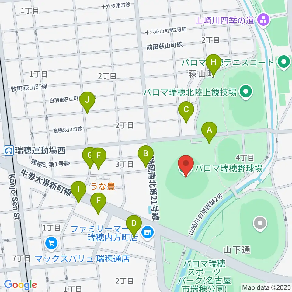 パロマ瑞穂野球場周辺の駐車場・コインパーキング一覧地図