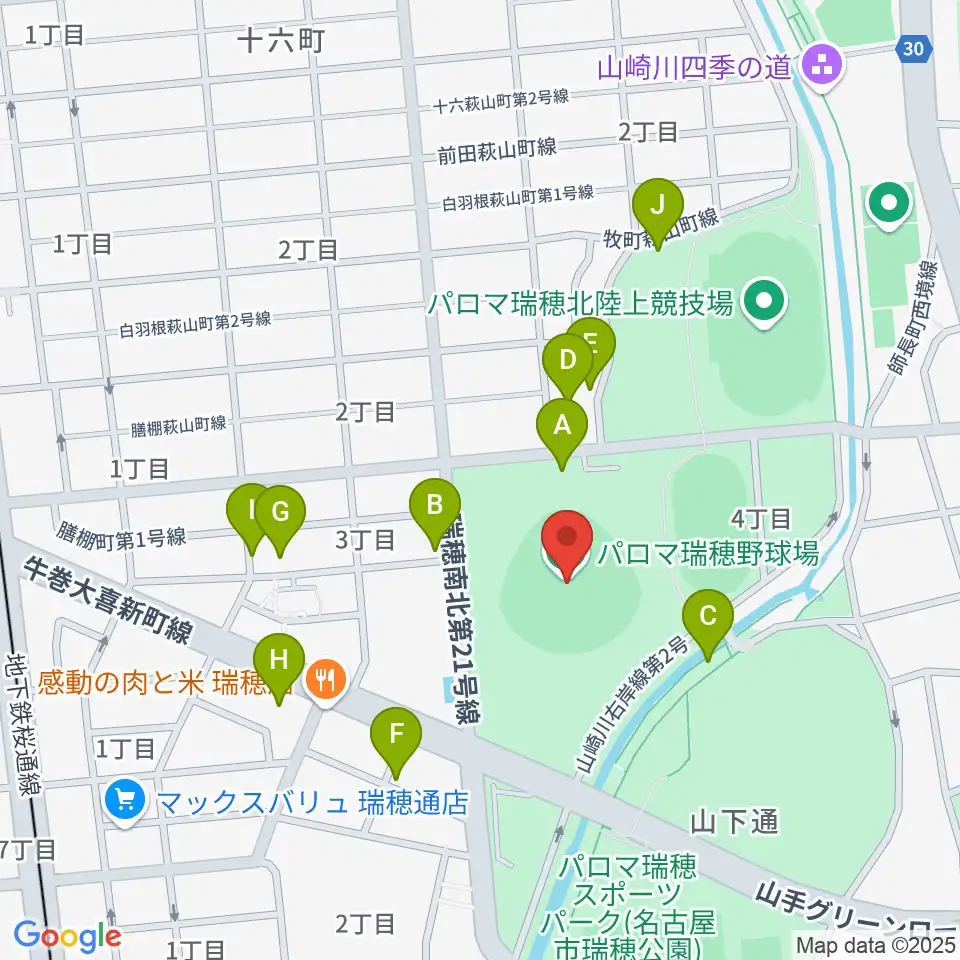 パロマ瑞穂野球場周辺の駐車場・コインパーキング一覧地図