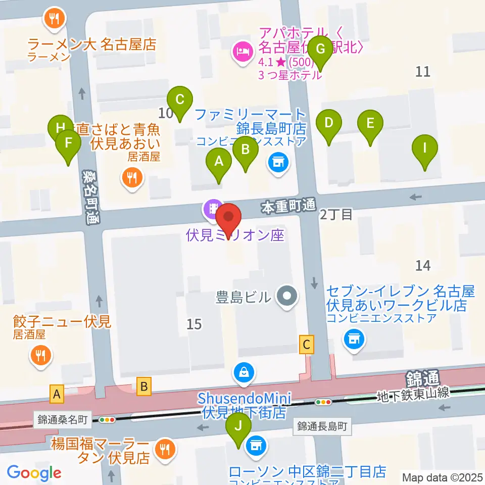 伏見ミリオン座周辺の駐車場・コインパーキング一覧地図