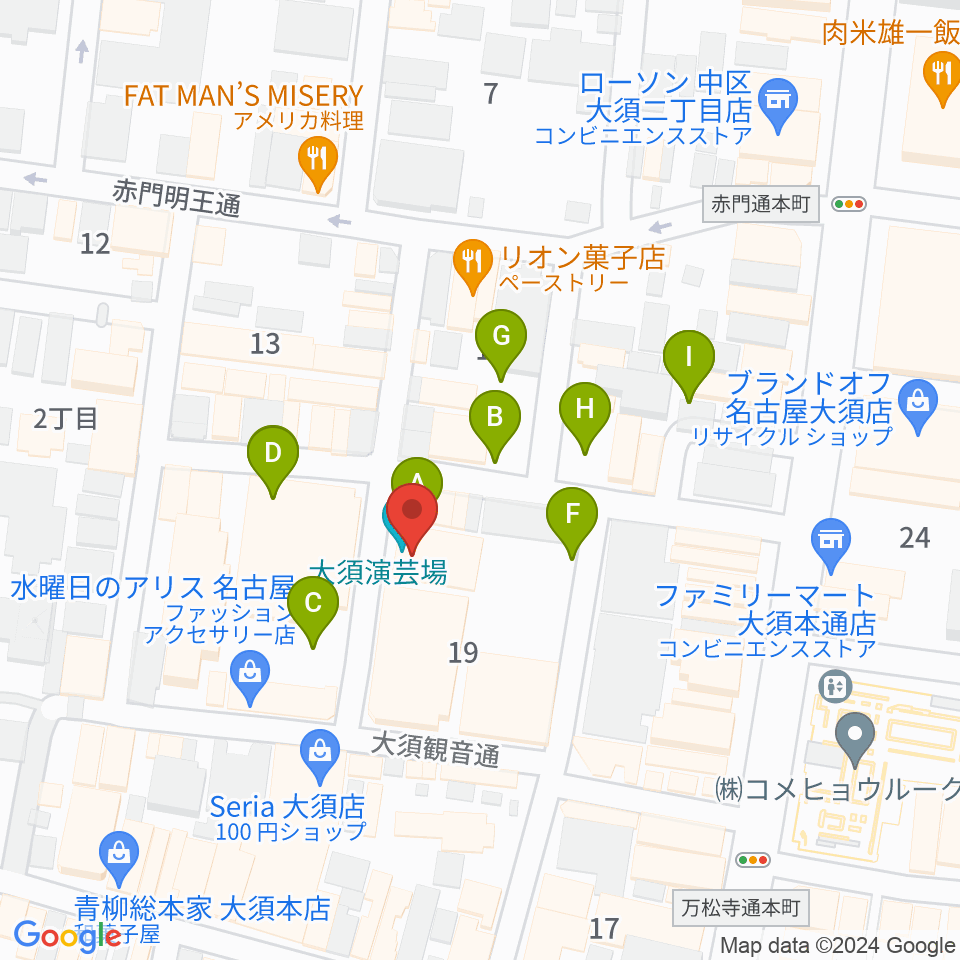 大須演芸場周辺の駐車場・コインパーキング一覧地図