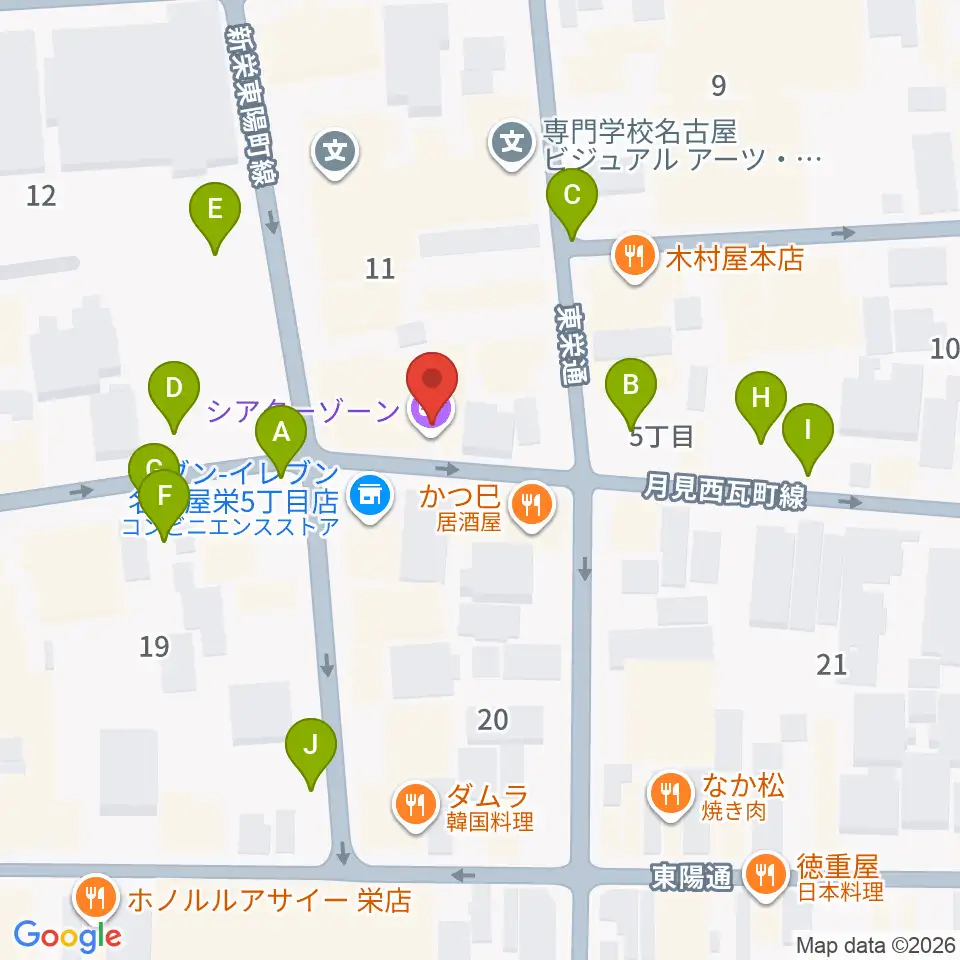 名古屋栄シアターzone 周辺の駐車場 コインパーキング一覧マップ