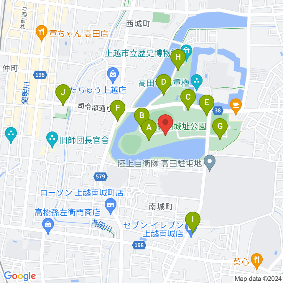 高田城址公園オーレンプラザ周辺の駐車場・コインパーキング一覧地図