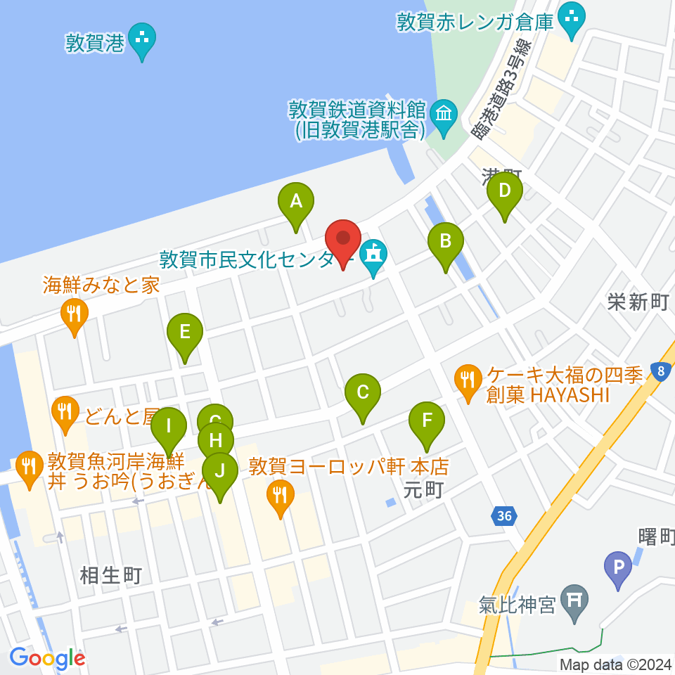 敦賀市民文化センター周辺の駐車場・コインパーキング一覧地図