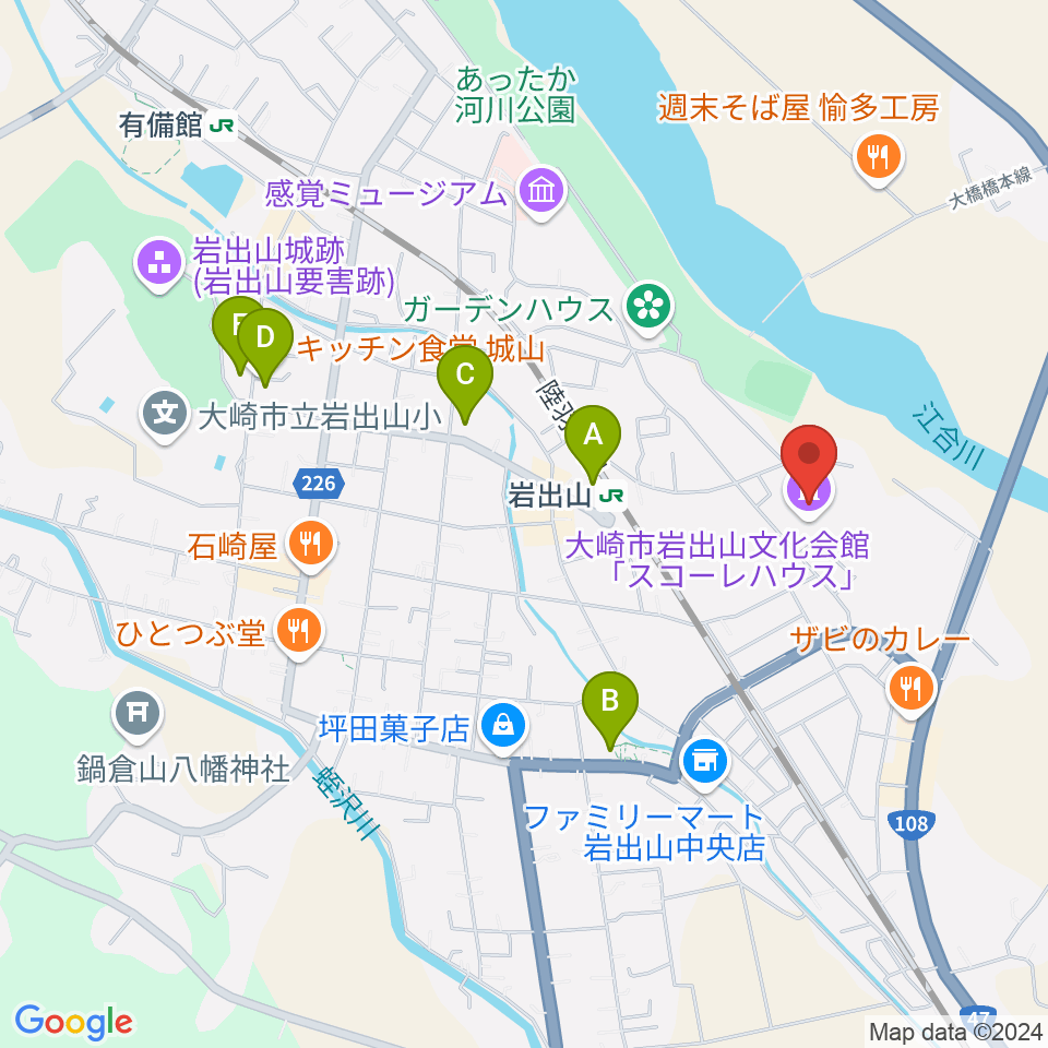 岩出山文化会館（スコーレハウス）周辺の駐車場・コインパーキング一覧地図