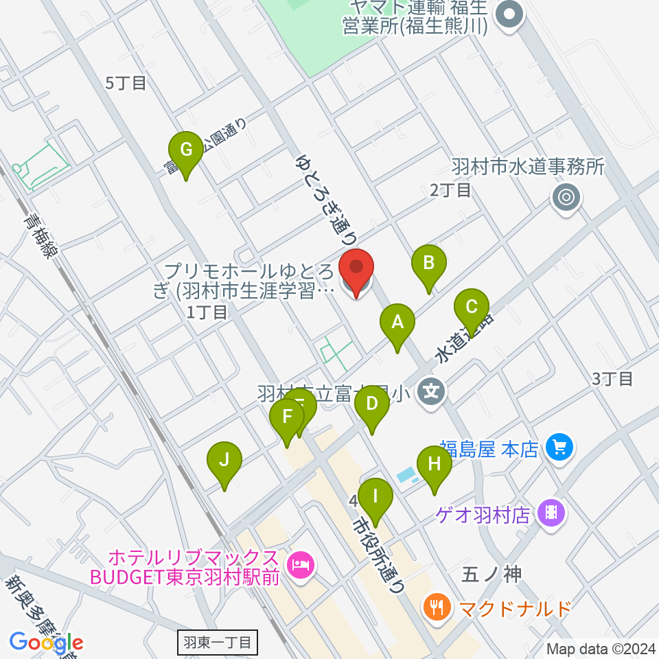 プリモホールゆとろぎ周辺の駐車場・コインパーキング一覧地図