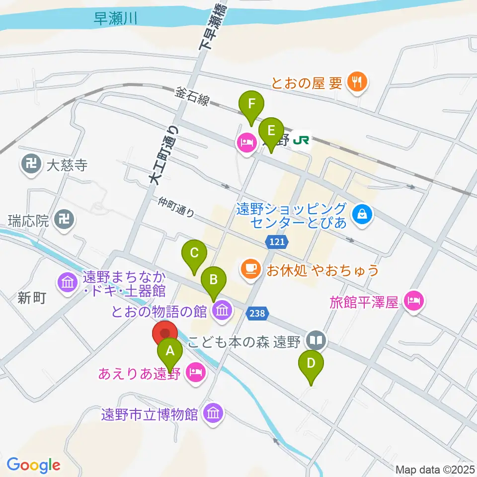 遠野市民センター周辺の駐車場・コインパーキング一覧地図