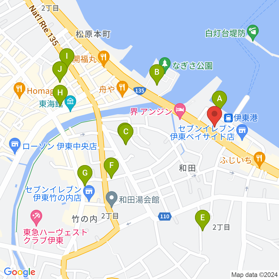 伊東市観光会館周辺の駐車場・コインパーキング一覧地図