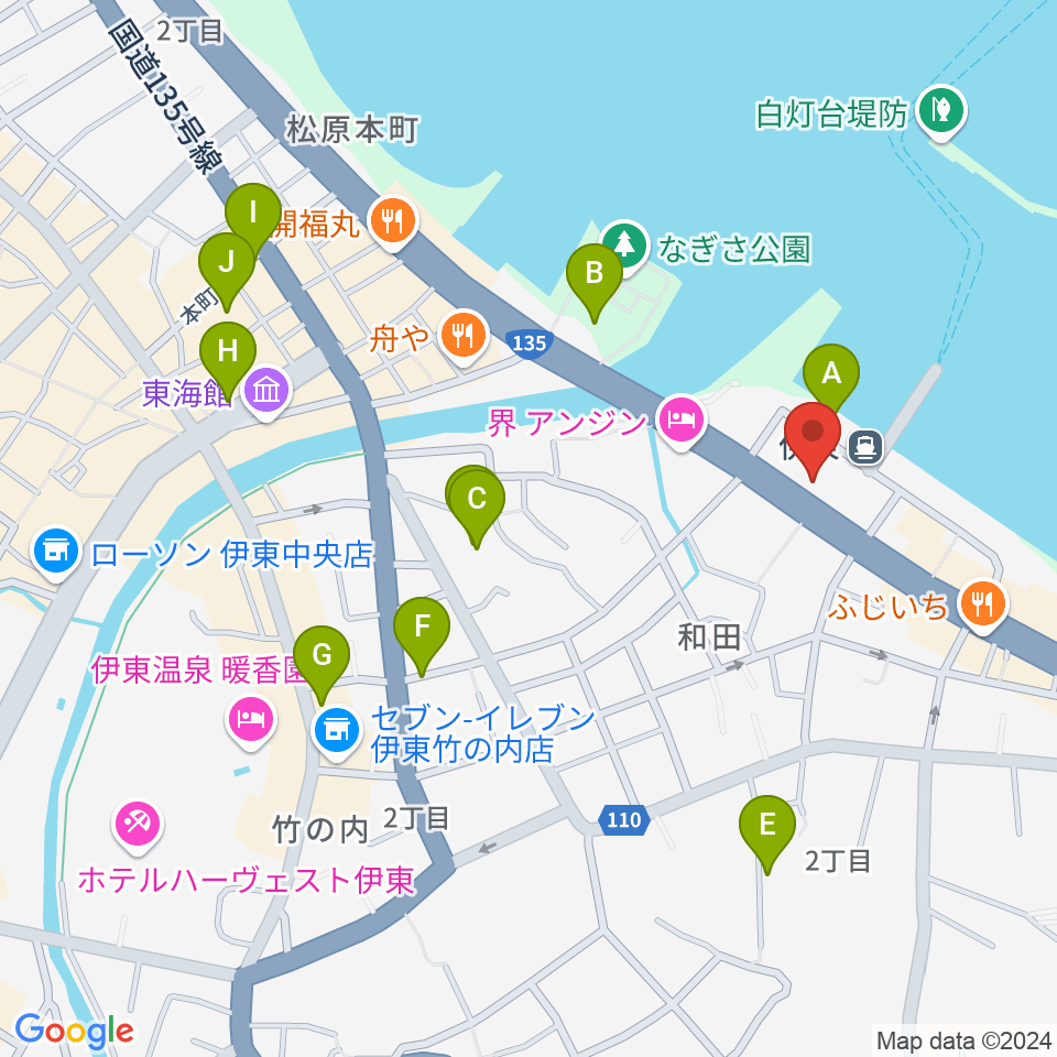 伊東市観光会館周辺の駐車場・コインパーキング一覧地図