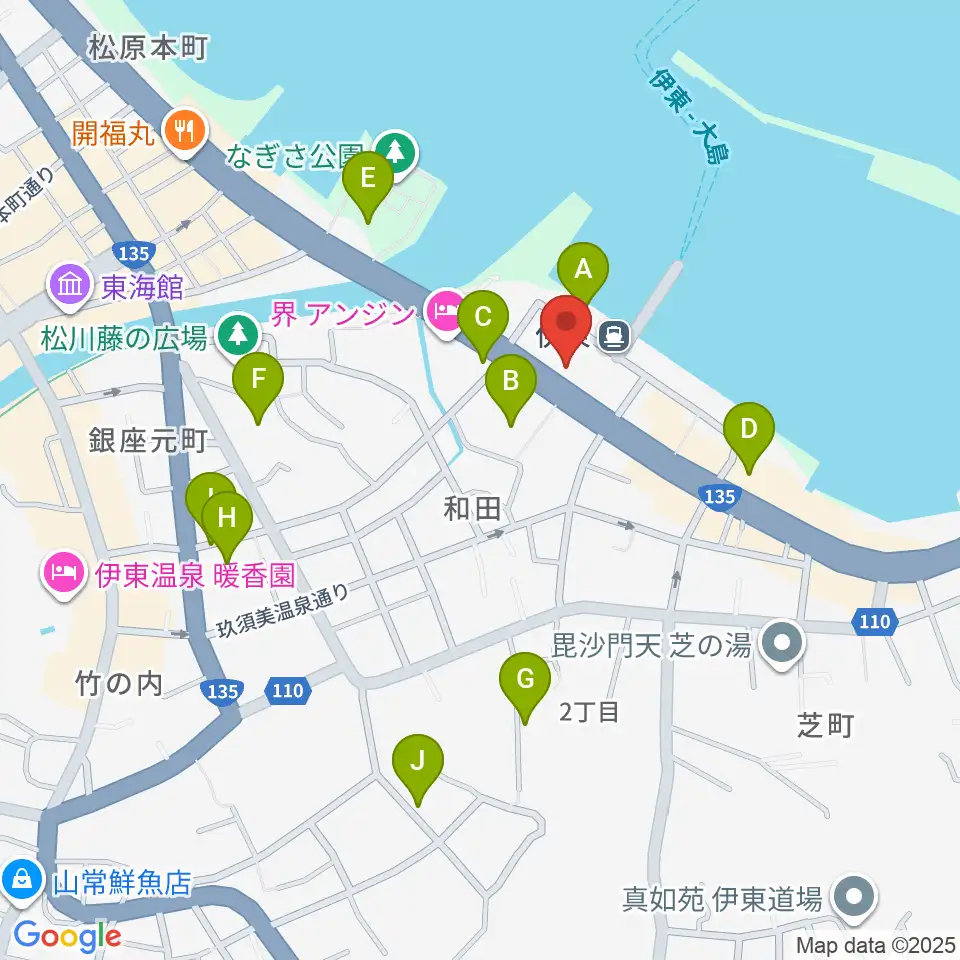 伊東市観光会館周辺の駐車場・コインパーキング一覧地図