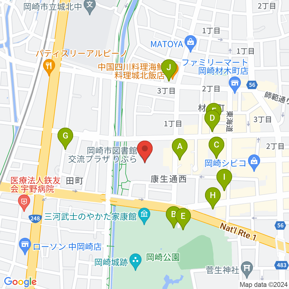 岡崎市図書館交流プラザ りぶら周辺の駐車場・コインパーキング一覧地図