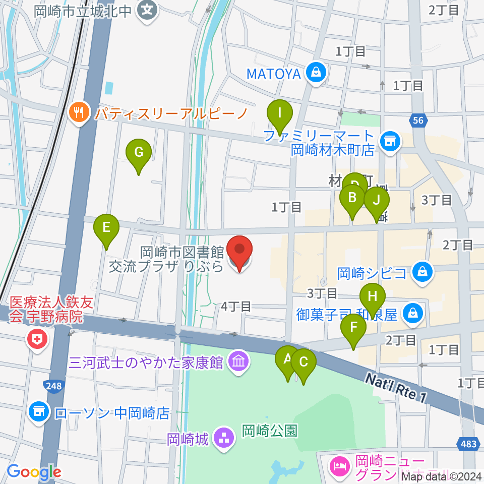 岡崎市図書館交流プラザ りぶら周辺の駐車場・コインパーキング一覧地図