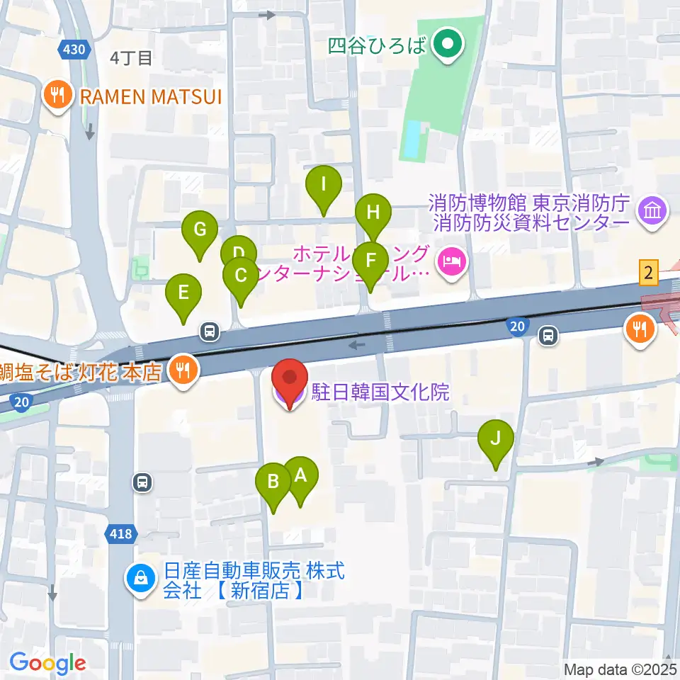 韓国文化院ハンマダンホール周辺の駐車場・コインパーキング一覧地図