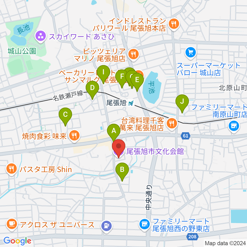 尾張旭市文化会館周辺の駐車場・コインパーキング一覧地図