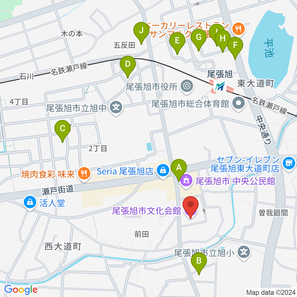 尾張旭市文化会館周辺の駐車場・コインパーキング一覧地図