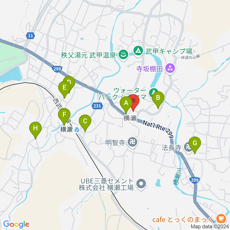 横瀬町町民会館（かわせみ会館）周辺の駐車場・コインパーキング一覧地図