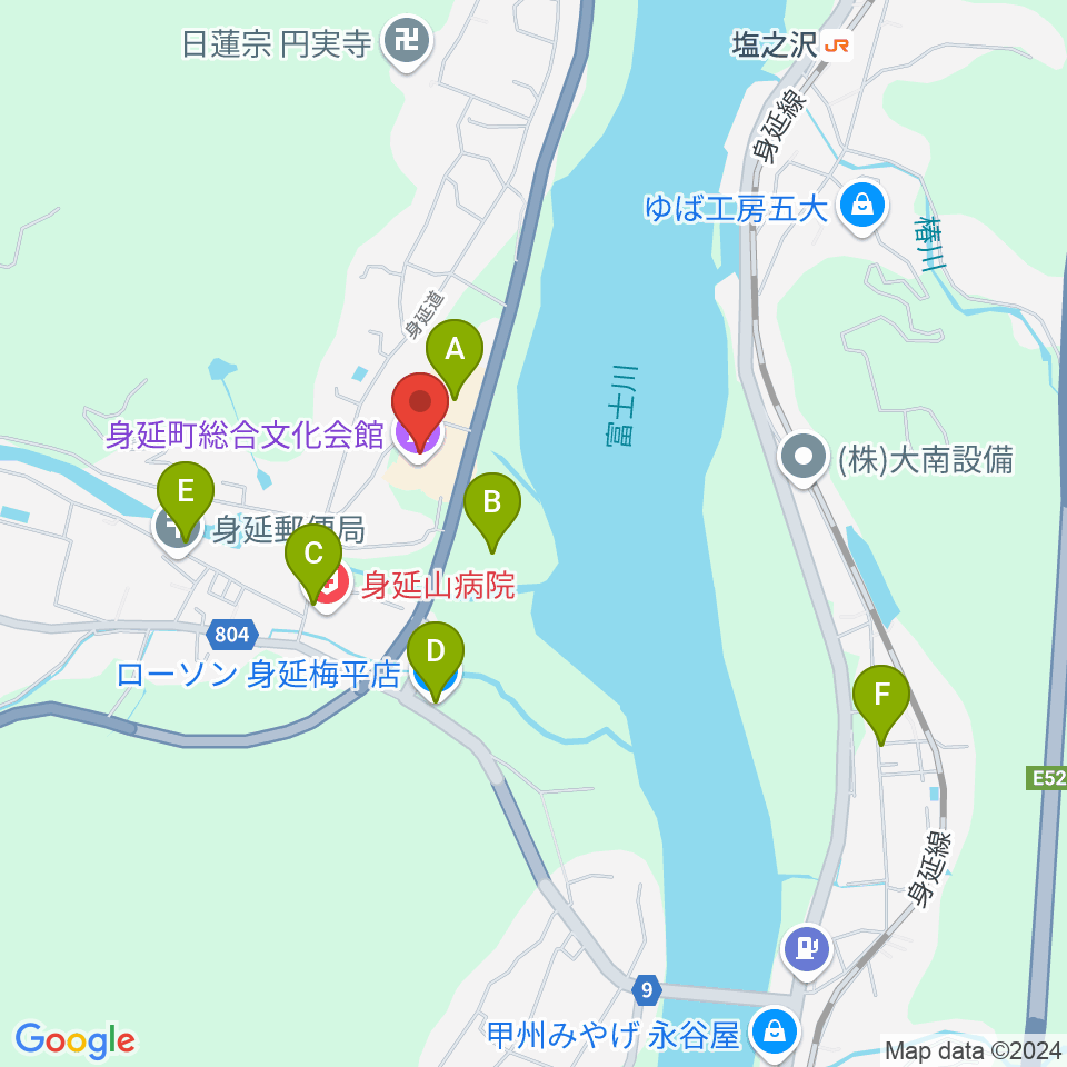 身延町総合文化会館周辺の駐車場・コインパーキング一覧地図