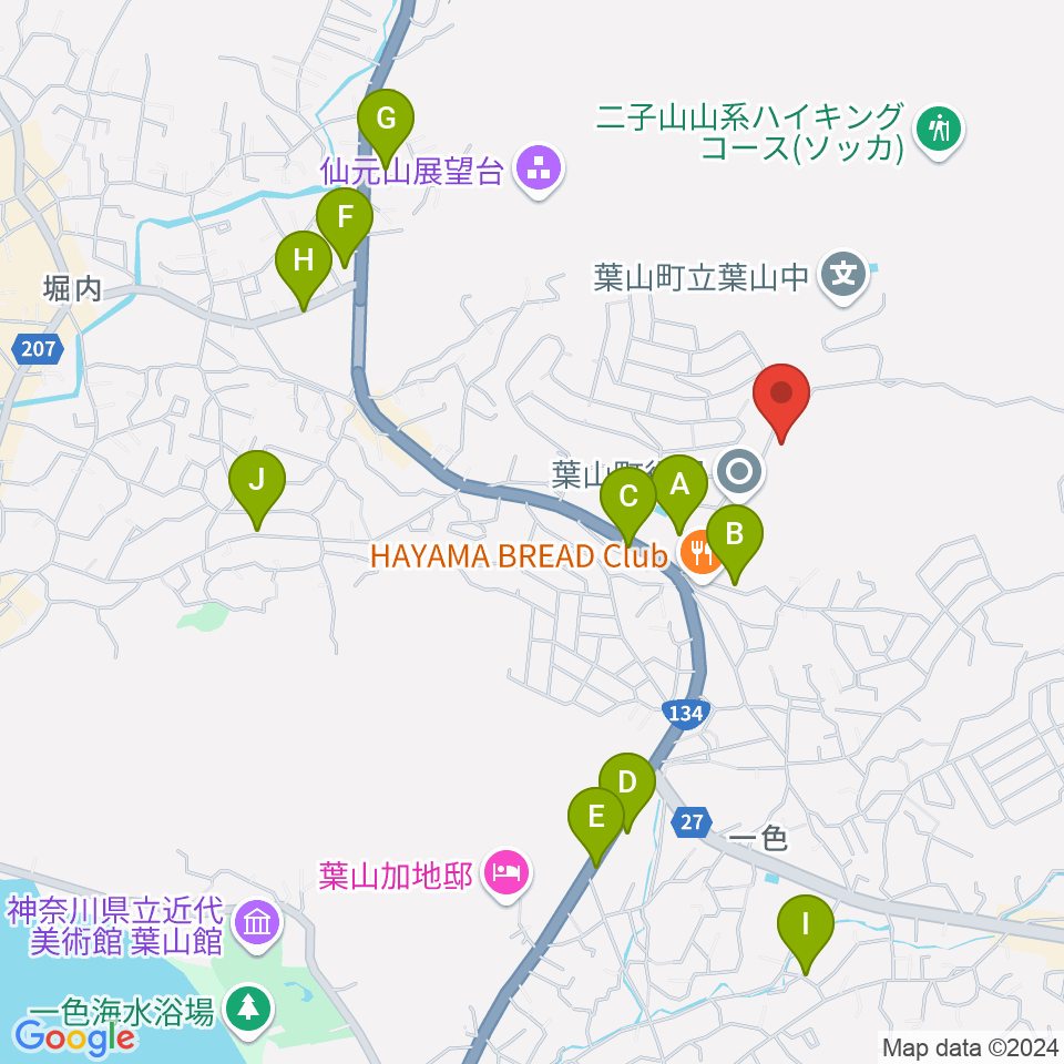 葉山町福祉文化会館周辺の駐車場・コインパーキング一覧地図