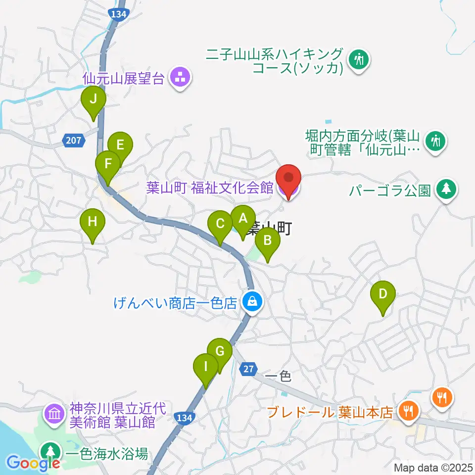 葉山町福祉文化会館周辺の駐車場・コインパーキング一覧地図