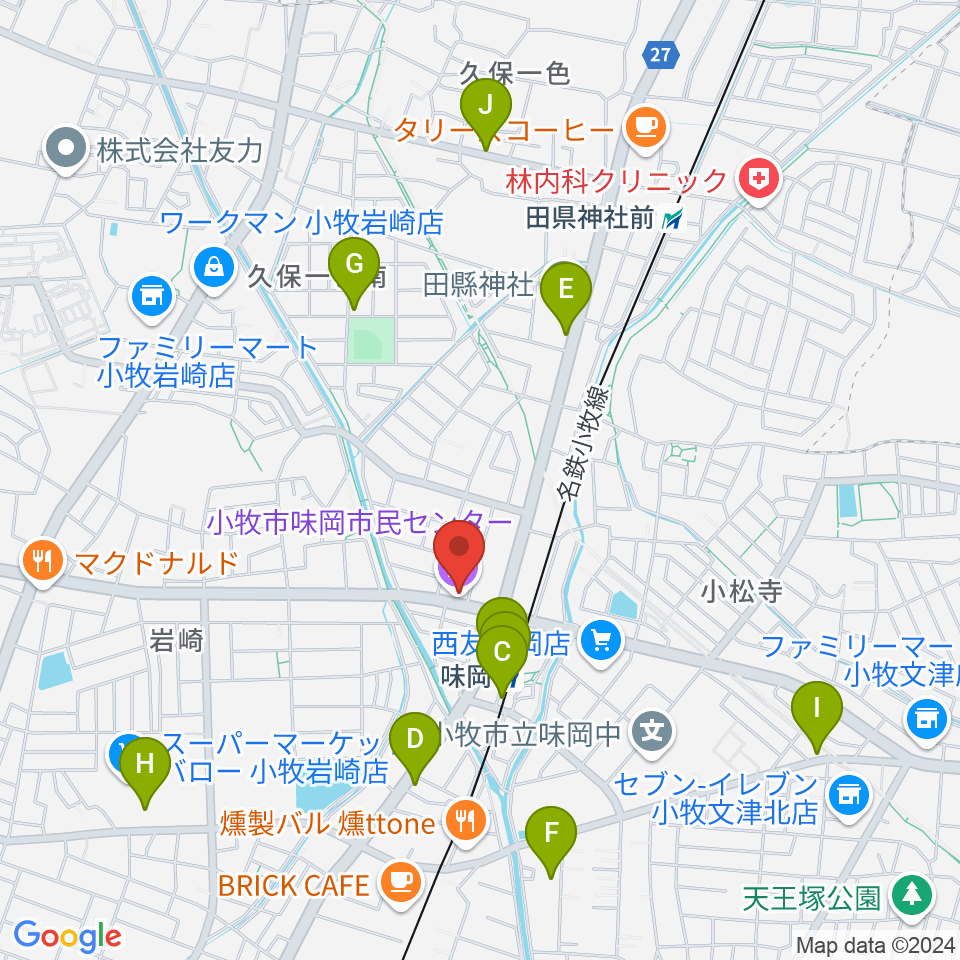 小牧市味岡市民センター周辺の駐車場・コインパーキング一覧地図