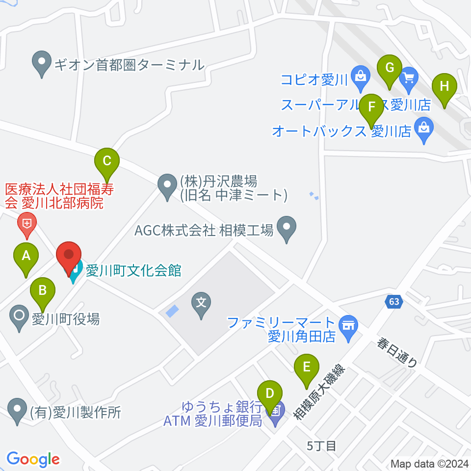 愛川町文化会館周辺の駐車場・コインパーキング一覧地図