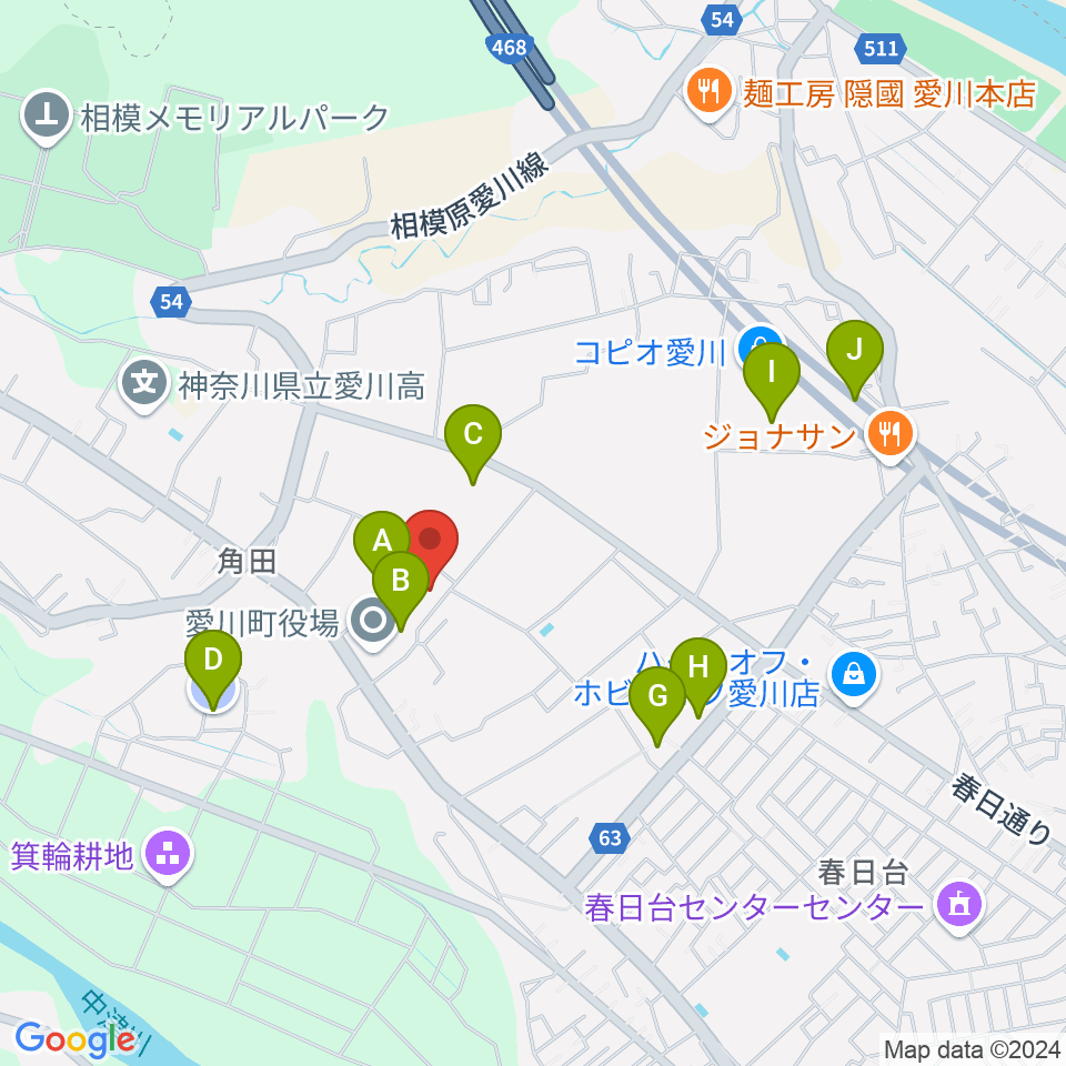 愛川町文化会館周辺の駐車場・コインパーキング一覧地図