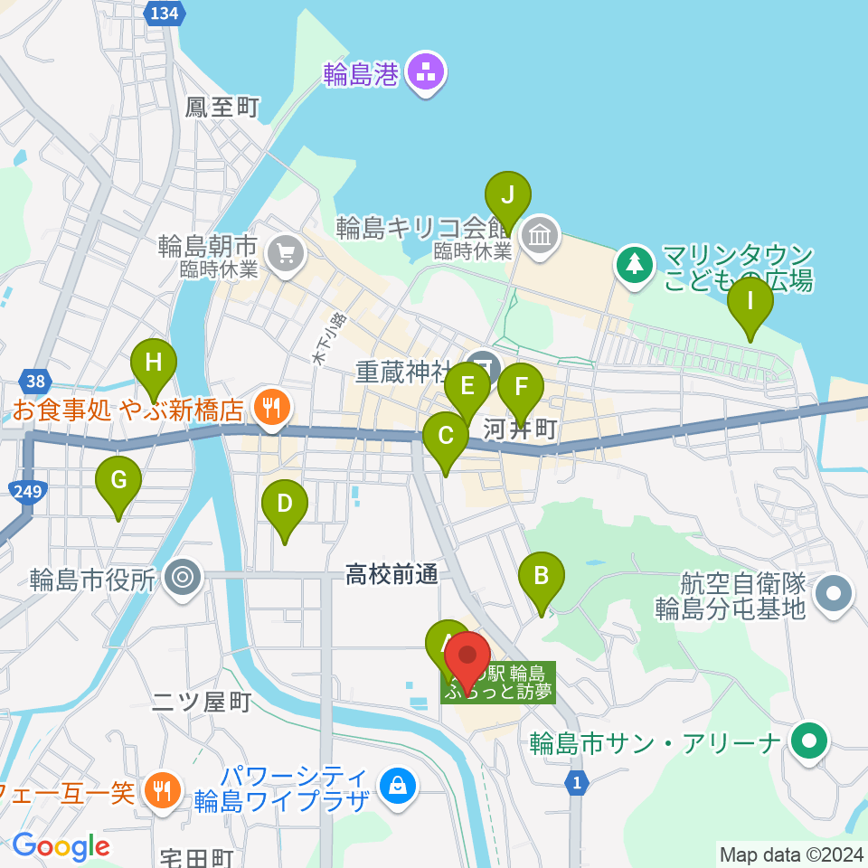 輪島市文化会館周辺の駐車場・コインパーキング一覧地図