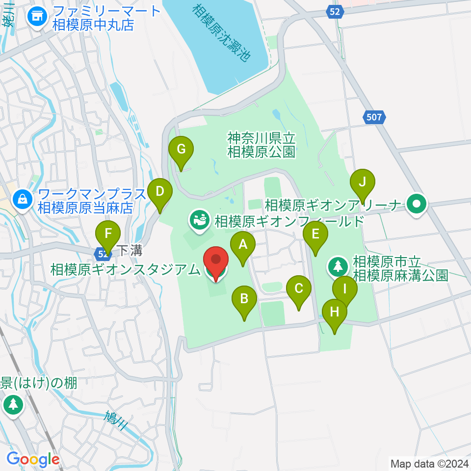 相模原ギオンスタジアム周辺の駐車場・コインパーキング一覧地図