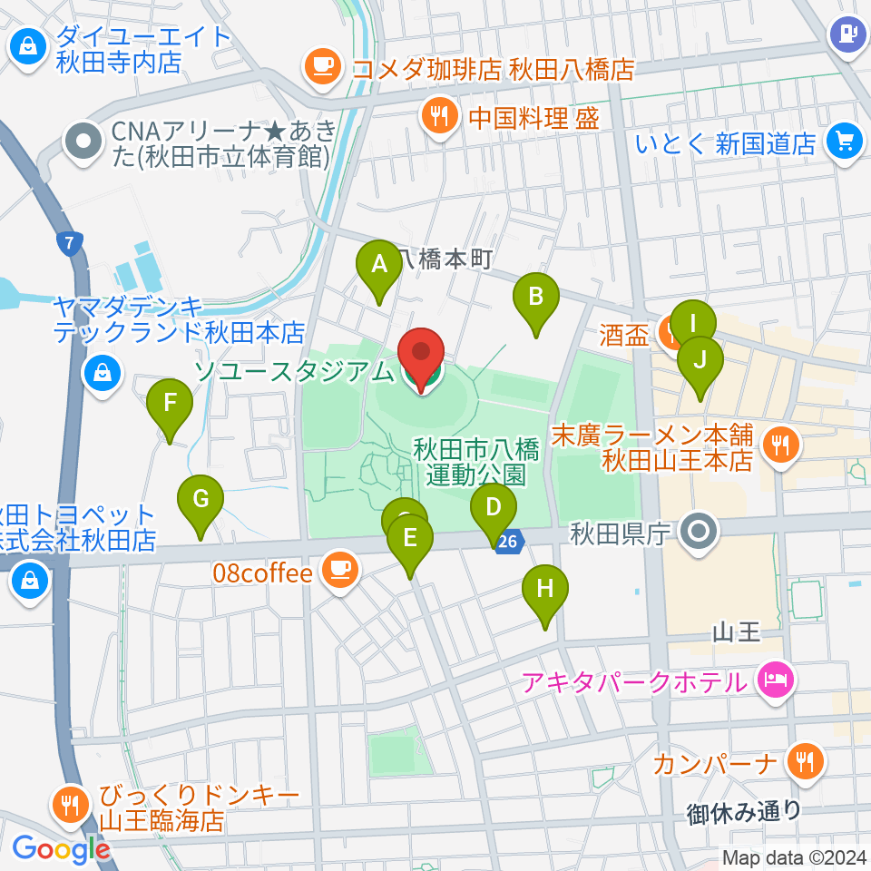 ソユースタジアム周辺の駐車場・コインパーキング一覧地図