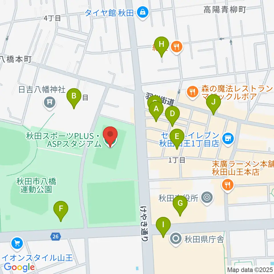 秋田スポーツPLUS・ASPスタジアム周辺の駐車場・コインパーキング一覧地図